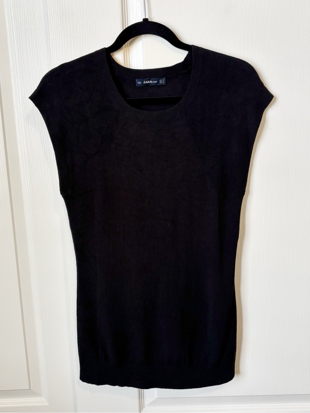 Zara Womens Crew Neck Sleeveless Ribbed Knit Pullover Sweater Vest Black X-Large